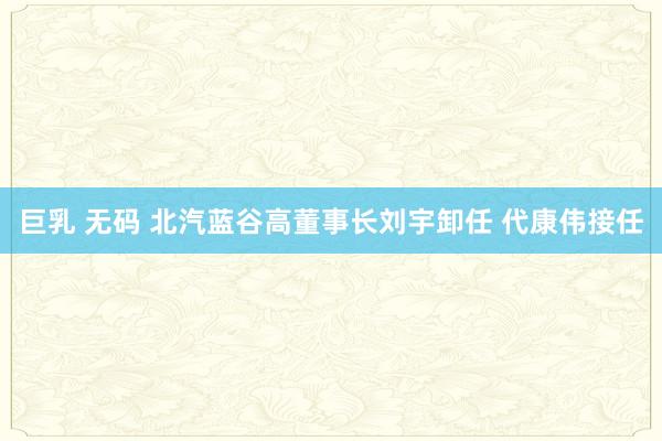 巨乳 无码 北汽蓝谷高董事长刘宇卸任 代康伟接任